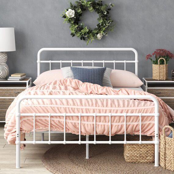 Zinus Florence Bett 180x200 cm - Höhe 30 cm mit Unterbettstauraum - Metall-Plattformbettrahmen mit Kopf- und Fußteil - Weiß