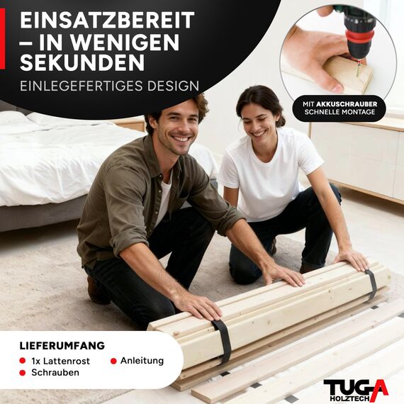 TUGA - Holztech Rollrost 160 x 200 cm 20mm 300kg Lattenrost Rolllattenrost Premium Qualitätsarbeit aus Deutschland