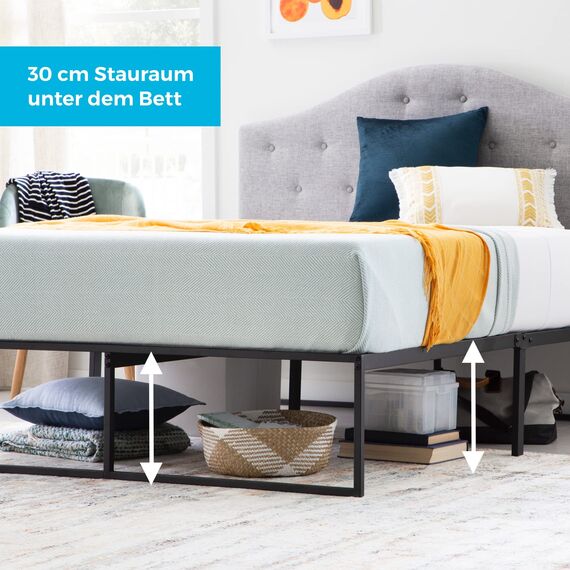 Linenspa Moderner Bettrahmen – Metallbett mit Lattenrost aus Stahl – 30 cm Stauraum unter Bestgestell – Schnelle Montage – Bett 150x200 cm