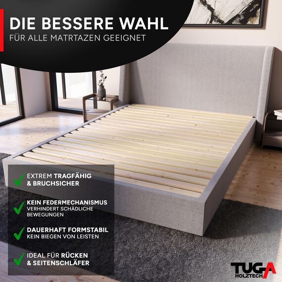 TUGA - Holztech Rollrost 200 x 200 cm 20mm 300kg Lattenrost Rolllattenrost Premium Qualitätsarbeit aus Deutschland