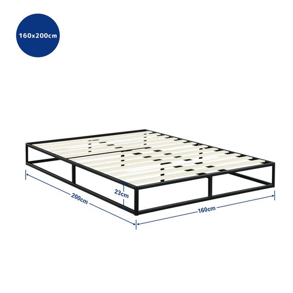 Olee sleep 22cm Modernes Metall-Plattform-Bettgestell / Bett / Holzlatten / Matratzenrahmen / Holzlattenrost / Kein Boxspring erforderlich / 160 x 200cm / Queen / Schwarz