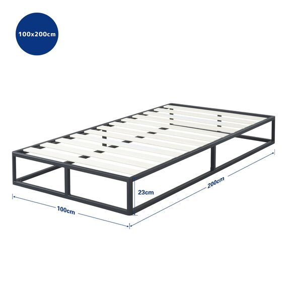 Olee Sleep 22cm Modernes Metall-Plattform-Bettgestell / Bett Mit Holzlatten / Matratzenrahmen / Kein Boxspring Erforderlich / 100 x 200cm / Twin XL / Schwarz
