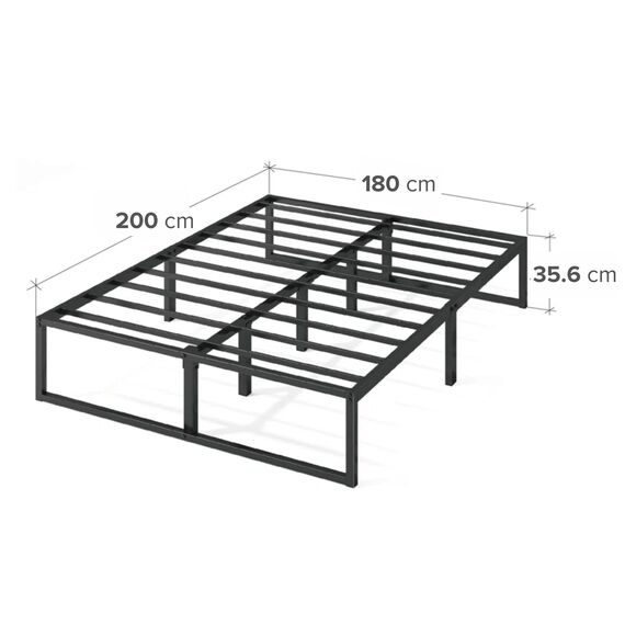 Zinus Lorelai Bett 180x200 cm – Bettrahmen Höhe 36 cm mit Stauraum unter dem Bett – Plattbettrahmen aus Metall – Schwarz