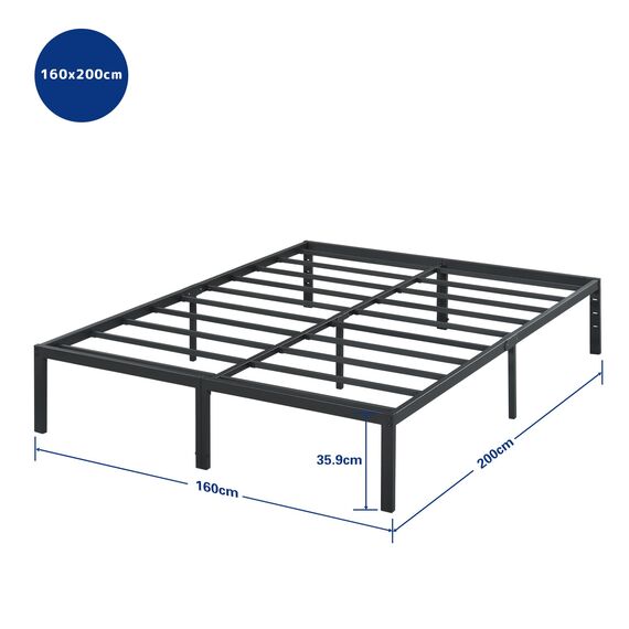 Olee sleep 35cm Stabiler Stahlbett / Stahl Lattenrost / Anti-Rutsch-Unterstützung / Matratzenunterbau / Metallbett / Bettrahmen / Bett / 160 x 200cm / Queen / Schwarz / Metall