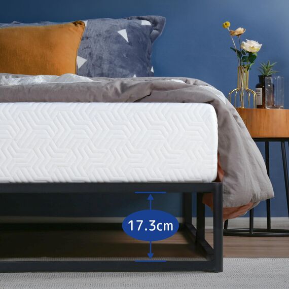 Olee Sleep 22cm Modernes Metall-Plattform-Bettgestell / Bett Mit Holzlatten / Matratzenrahmen / Kein Boxspring Erforderlich / 90 x 200cm / Twin / Schwarz