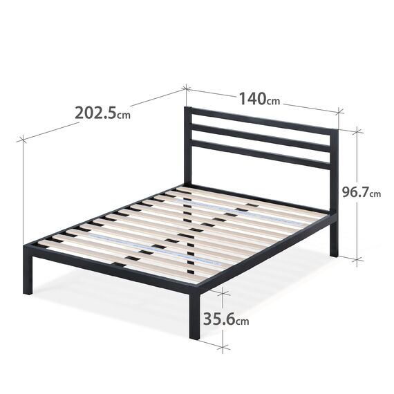 Zinus Mia Modern Studio 35,5 cm Plattform 1500H Metallbettrahmen/Matratzenbasis/Keine Boxspring erforderlich/Stabiler Holzlattenrost/Schnelle, einfache Montage/ 140 x 200 cm