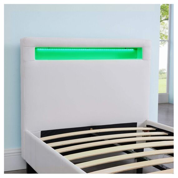 CARO-Möbel Polsterbett Mandalay mit LED Beleuchtung Einzelbett Lederbett 90 x 200 cm mit Lattenrahmen, Lederimitat in weiß