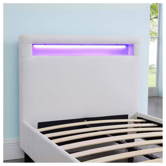 CARO-Möbel Polsterbett Mandalay mit LED Beleuchtung Einzelbett Lederbett 90 x 200 cm mit Lattenrahmen, Lederimitat in weiß