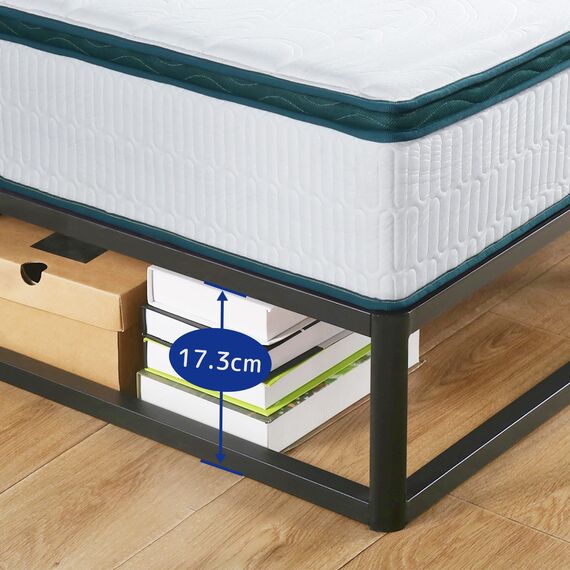 Olee Sleep 22cm Modernes Metall-Plattformbett / Metallbettgestell / Stahl-Lattenrost / Matratzenrahmen / Kein Boxspring erforderlich / 140 x 200cm / Full / Schwarz