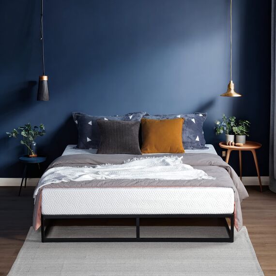 Olee Sleep 22cm Modernes Metall-Plattform-Bettgestell / Bett Mit Holzlatten / Matratzenrahmen / Kein Boxspring Erforderlich / 100 x 200cm / Twin XL / Schwarz