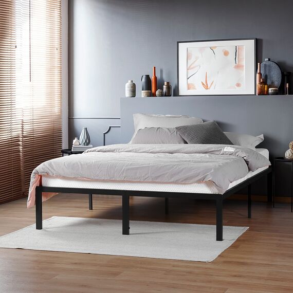 Olee sleep 45cm Stabiler Stahlbett / Stahl-Lattenrost / Anti-Rutsch-Unterstützung / Matratzenunterbau / Metallbett / Bettrahmen / Bett / 160 x 200cm / Queen / Schwarz / Metall