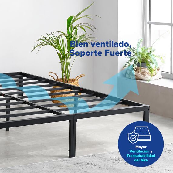 Olee sleep 35cm Stabiler Stahlbett / Stahl Lattenrost / Anti-Rutsch-Unterstützung / Matratzenunterbau / Metallbett / Bettrahmen / Bett / 160 x 200cm / Queen / Schwarz / Metall