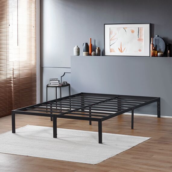 Olee sleep 45cm Stabiler Stahlbett / Stahl-Lattenrost / Anti-Rutsch-Unterstützung / Matratzenunterbau / Metallbett / Bettrahmen / Bett / 160 x 200cm / Queen / Schwarz / Metall