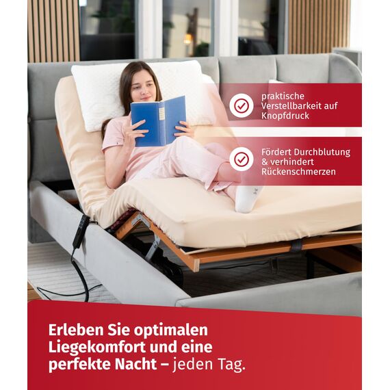 FMP Matratzenmanufaktur 7 Zonen Lattenrost Rhodos® EL | Kopf- und Fußteil elektrisch verstellbar | fertig montiert | 44 Leisten | Notabsenkung | TÜV Rheinland GS | Mittelgurt | Funk | 80x200 cm