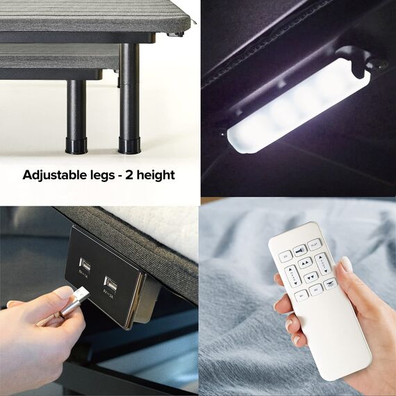 ZINUS Smart Adjust(TM) verstellbares Bettgestell mit Wandumarmungstechnologie und anpassbarer Beinhöhe, kabellose Fernbedienung und USB-Anschlüsse, Kopf- und Fußneigung, Twin XL
