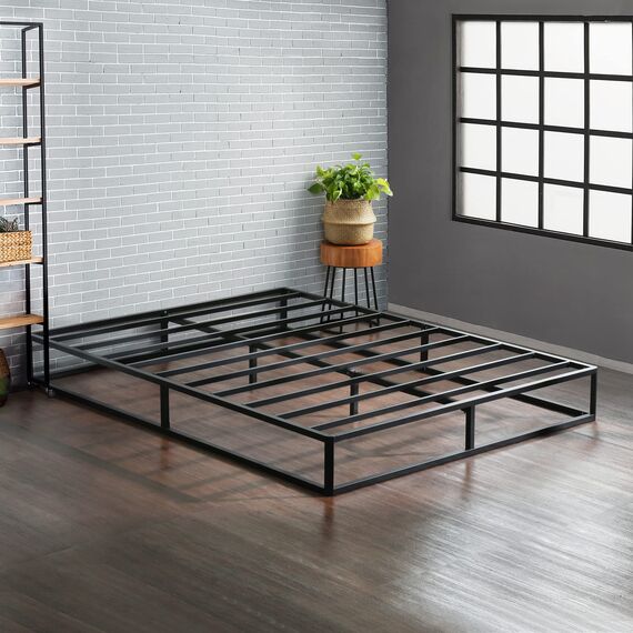 Olee Sleep 22cm Modernes Metall-Plattformbett / Metallbettgestell / Stahl-Lattenrost / Matratzenrahmen / Kein Boxspring erforderlich / 140 x 200cm / Full / Schwarz