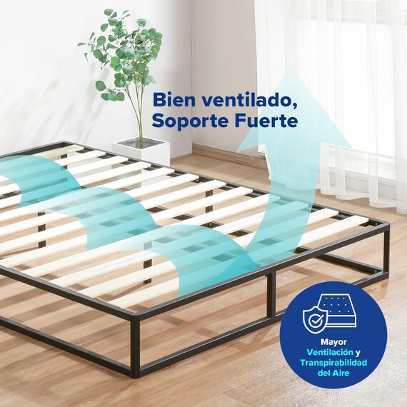 Olee sleep 22cm Modernes Metall-Plattform-Bettgestell / Bett / Holzlatten / Matratzenrahmen / Holzlattenrost / Kein Boxspring erforderlich / 160 x 200cm / Queen / Schwarz
