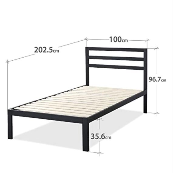 Zinus Mia Modern 36 cm Plattformbettrahmen aus Metall mit Kopfteil | Holzlattenunterstützung | Einfache Montage | Stauraum unter dem Bett | 100 x 200 cm | Schwarz