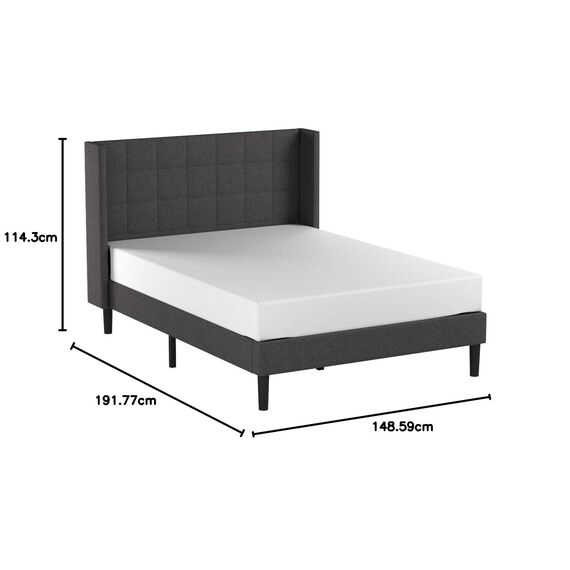 Zinus Dori 35 cm Gepolsterter Plattformbettrahmen mit Kopfteil mit Seitenteilen | Lattenrost | Holzlattenunterstützung | Einfache Montage | 100 x 200 cm | Dunkelgrau