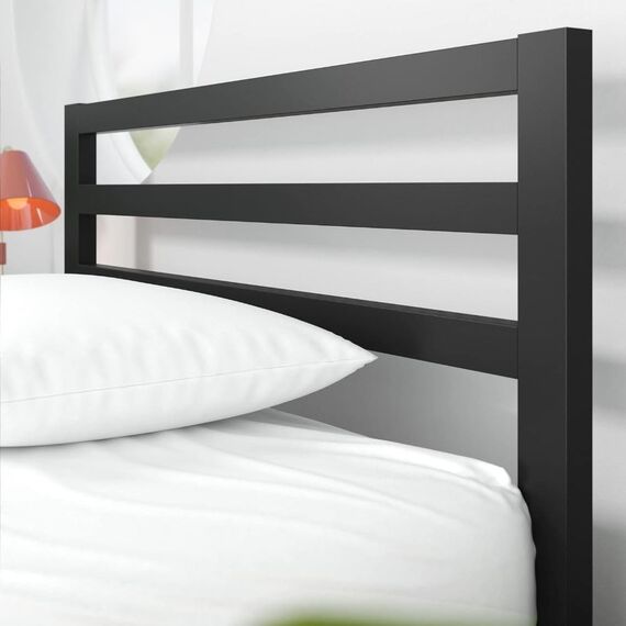 Zinus Mia Modern 36 cm Plattformbettrahmen aus Metall mit Kopfteil | Holzlattenunterstützung | Einfache Montage | Stauraum unter dem Bett | 100 x 200 cm | Schwarz