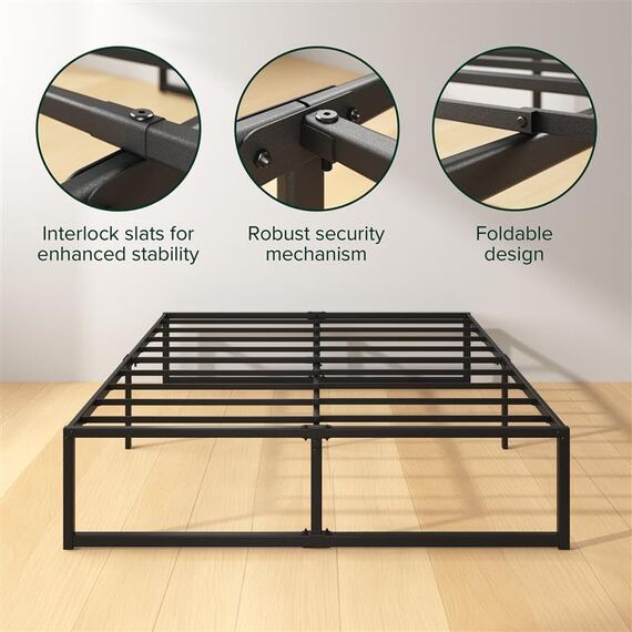 Zinus Lorelai Kingsize-Bettgestell – Bett 150 x 200 cm – 36 cm Höhe mit Stauraum unter dem Bett – Metall-Plattform-Bettrahmen mit Stahllattenstütze – Schwarz