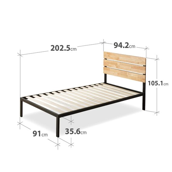 ZINUS Paul 36 cm Bettrahmen aus Metall und Holz | Holzlattenrost | Für Erwachsene, Kinder, Jugendliche | Einfache Montage | 90 x 200 cm | Natur