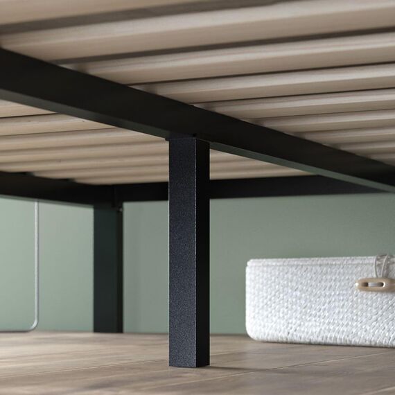 Zinus Mia Modern 36 cm Plattformbettrahmen aus Metall mit Kopfteil | Holzlattenunterstützung | Einfache Montage | Stauraum unter dem Bett | 100 x 200 cm | Schwarz
