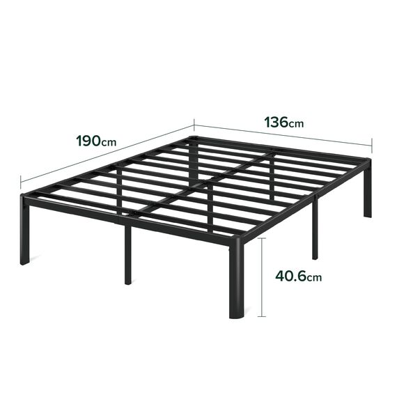 Zinus Van Doppelbettrahmen – Bett 135 x 190 cm – 41 cm Höhe mit Unterbettkommode – Metallplattform-Bettrahmen mit Stahllattenstütze – Schwarz