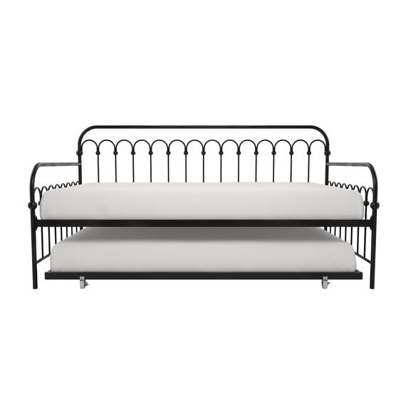 Novogratz Bright Pop Doppel-Tagesbett aus Metall, stilvoll und multifunktional, integrierte Rollen, schwarz