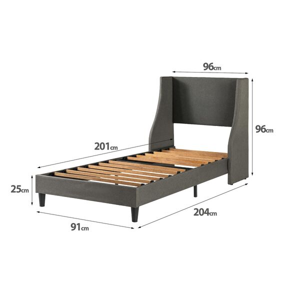Zinus Evelyn gepolsterter Bettrahmen mit luxuriösem Wingback-Kopfteil, 90 x 200 cm, Dunkelgrau, Lattenrost aus nachhaltigem Bambus, Leichte Montage