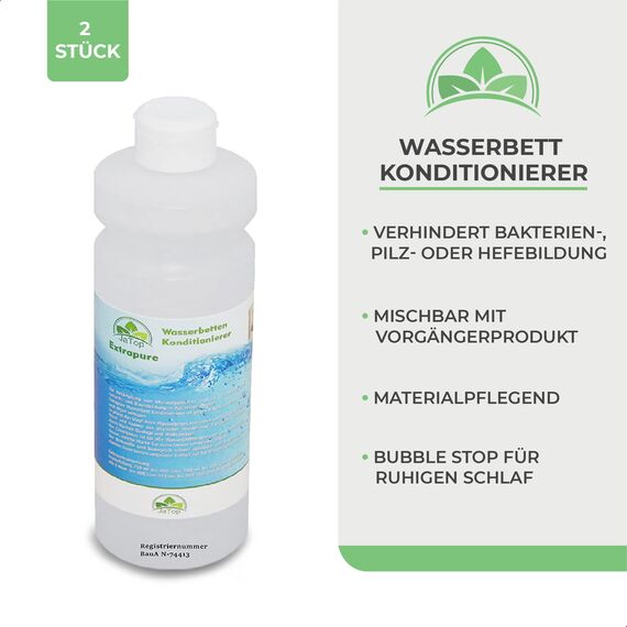 JaTop Wasserbett Conditionierer [2 x 500ml] - Für alle Wasserbetten geeignet - purer Wasserbetten Conditioner - inklusive Bubble Stop, Flüßig - Made in Germany (1Liter (2 Flaschen a 500ml))