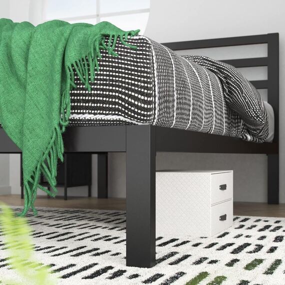 Zinus Mia Modern 36 cm Plattformbettrahmen aus Metall mit Kopfteil | Holzlattenunterstützung | Einfache Montage | Stauraum unter dem Bett | 100 x 200 cm | Schwarz