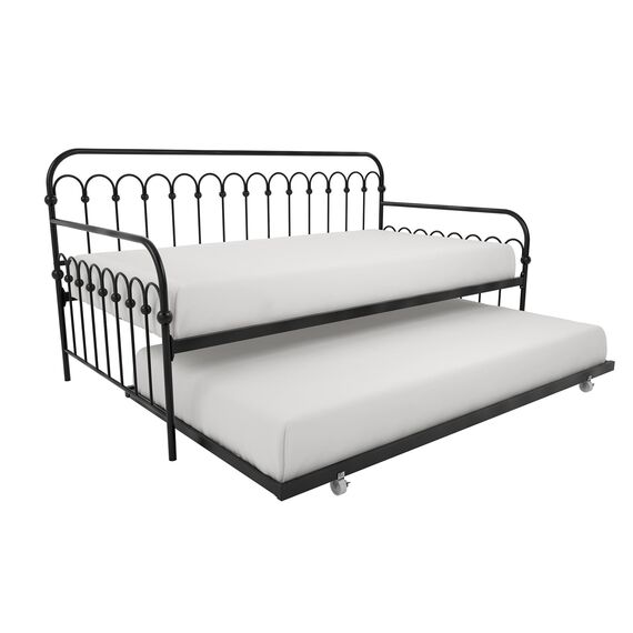 Novogratz Bright Pop Doppel-Tagesbett aus Metall, stilvoll und multifunktional, integrierte Rollen, schwarz