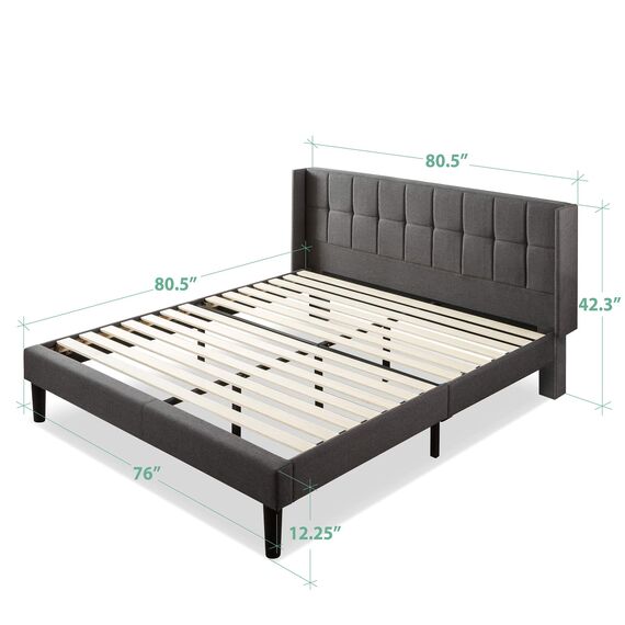 Zinus Dori 31 cm Gepolsterter Plattformbettrahmen mit Kopfteil mit Seitenteilen | Lattenrost | Holzlattenunterstützung | Einfache Montage | 180 x 200 cm | Dunkelgrau
