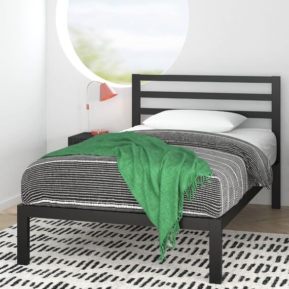 Zinus Mia Modern 36 cm Plattformbettrahmen aus Metall mit Kopfteil | Holzlattenunterstützung | Einfache Montage | Stauraum unter dem Bett | 100 x 200 cm | Schwarz