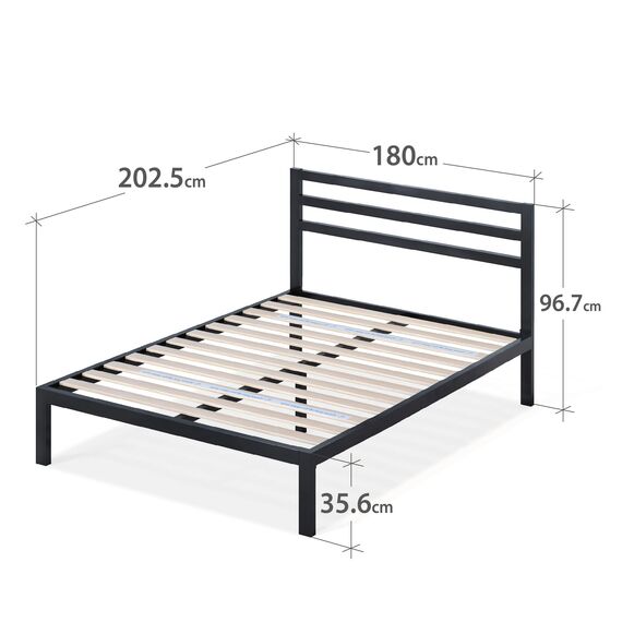 Zinus Mia Modern Studio 35,5 cm Plattform 1500H Metallbettrahmen/Matratzenbasis/Keine Boxspring erforderlich/Stabiler Holzlattenrost/Schnelle, einfache Montage/ 180 x 200 cm