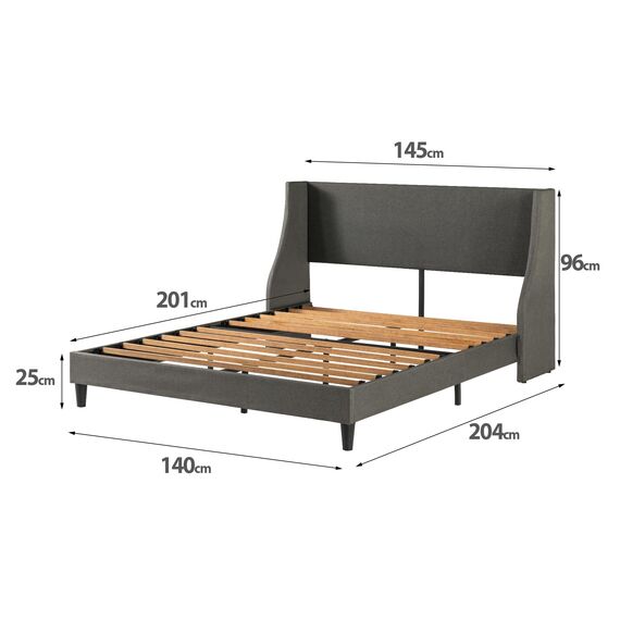 Zinus Evelyn gepolsterter Bettrahmen mit luxuriösem Wingback-Kopfteil, 140 x 200 cm, Dunkelgrau, Lattenrost aus nachhaltigem Bambus, Leichte Montage