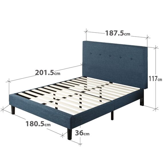 ZINUS Omkaram 36 cm gepolstertes Rahmenbettgestell | Lattenrost | Holzlattenunterstützung | Einfache Montage | 180 x 200 cm | Marineblau