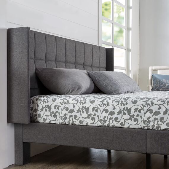Zinus Dori 35 cm Gepolsterter Plattformbettrahmen mit Kopfteil mit Seitenteilen | Lattenrost | Holzlattenunterstützung | Einfache Montage | 140 x 200 cm | Dunkelgrau