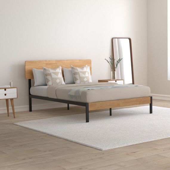 Zinus Olivia Toskanisches Metall- und Holz-Plattformbett mit Holzlattenrost / Matratzenbasis/ Keine Boxspring erforderlich/Bed-in-a-Box/ Schnelle, einfache Montage/ 140 x 200 cm