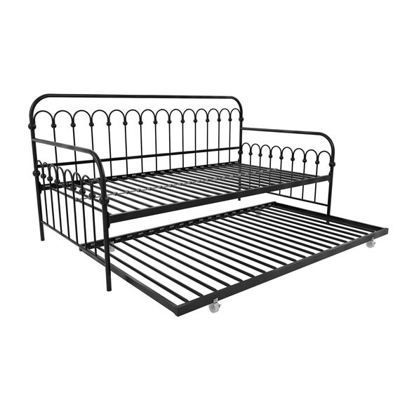 Novogratz Bright Pop Doppel-Tagesbett aus Metall, stilvoll und multifunktional, integrierte Rollen, schwarz