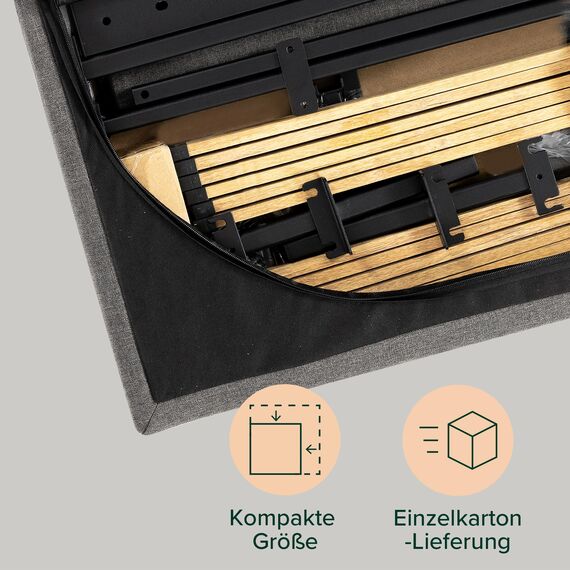 Zinus Sasha Bed 100x200 cm - Höhe 25 cm - Gepolsterter Plattform Bettrahmen mit Wingback Kopfteil und Bambus Lattenrost - Mittelgrau