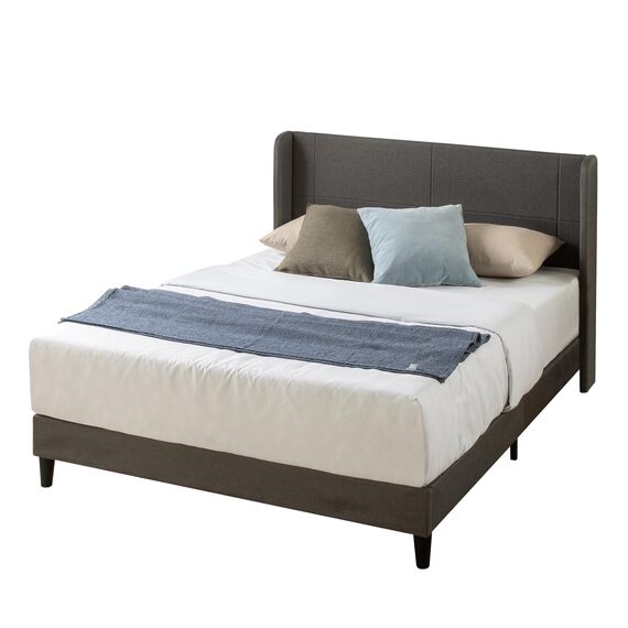 Zinus Sasha Bed 140x200 cm - Höhe 25 cm - Gepolsterter Plattform Bettrahmen mit Wingback Kopfteil und Bambus Lattenrost - Dunkelgrau