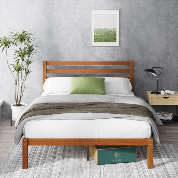 Zinus Leah Bett 180x200 cm - Höhe 35 cm mit Stauraum unter dem Bett - Bambus Plattform Bettgestell mit Kopfteil - Braun