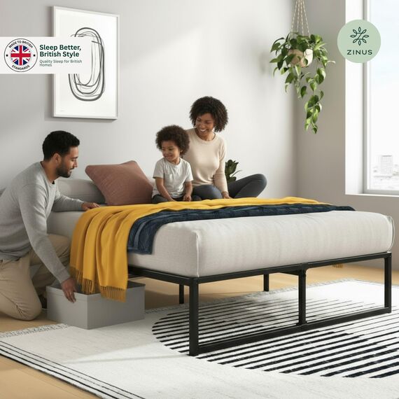 Zinus Lorelai Kingsize-Bettgestell – Bett 150 x 200 cm – 36 cm Höhe mit Stauraum unter dem Bett – Metall-Plattform-Bettrahmen mit Stahllattenstütze – Schwarz