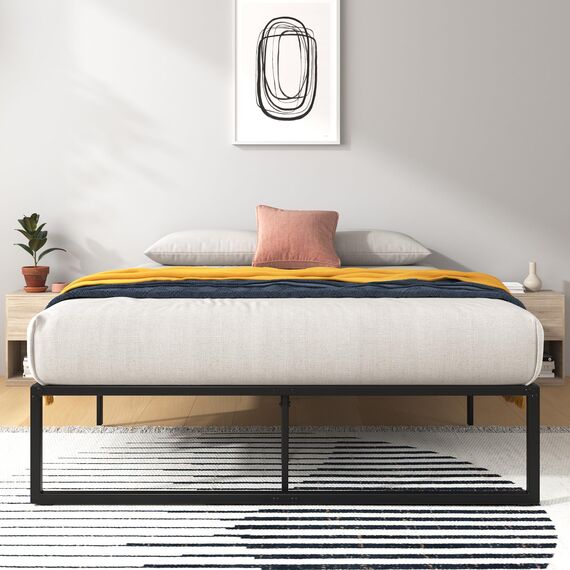 Zinus Lorelai Kingsize-Bettgestell – Bett 150 x 200 cm – 36 cm Höhe mit Stauraum unter dem Bett – Metall-Plattform-Bettrahmen mit Stahllattenstütze – Schwarz