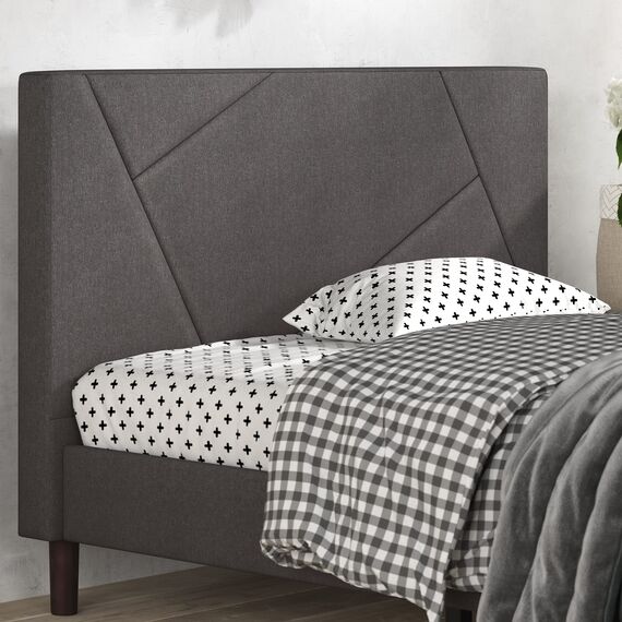 Zinus Judy Bettgestell, gepolstert, Matratzen-Fundament, Holzlattenstütze, Keine Boxspringfeder, einfache Montage, Queensize, Grau