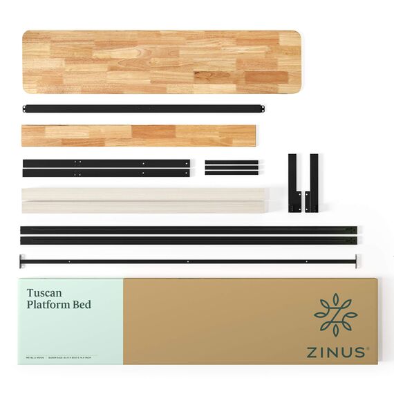 Zinus Olivia Toskanisches Metall- und Holz-Plattformbett mit Holzlattenrost / Matratzenbasis/ Keine Boxspring erforderlich/Bed-in-a-Box/ Schnelle, einfache Montage/ 140 x 200 cm