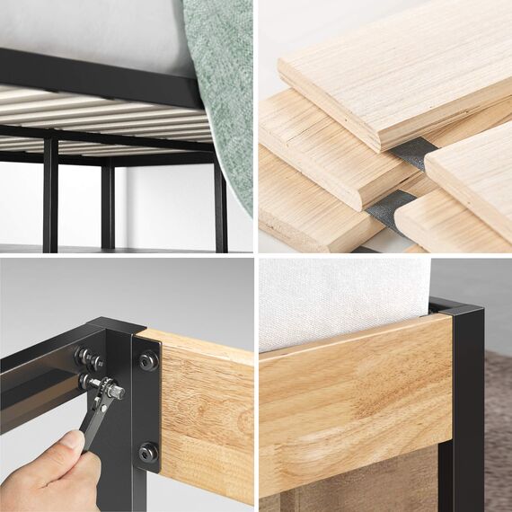Zinus Olivia Toskanisches Metall- und Holz-Plattformbett mit Holzlattenrost / Matratzenbasis/ Keine Boxspring erforderlich/Bed-in-a-Box/ Schnelle, einfache Montage/ 140 x 200 cm