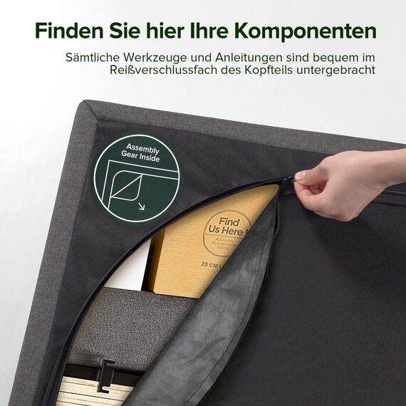 ZINUS Omkaram 36 cm gepolstertes Rahmenbettgestell | Lattenrost | Holzlattenunterstützung | Einfache Montage | 180 x 200 cm | Marineblau